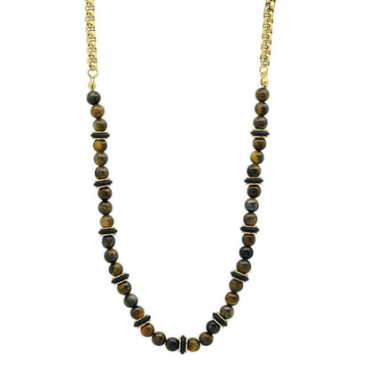 Men's Tiger Eye, Black Rubber and 18k Gold Plated Box Chain Necklace DailySale