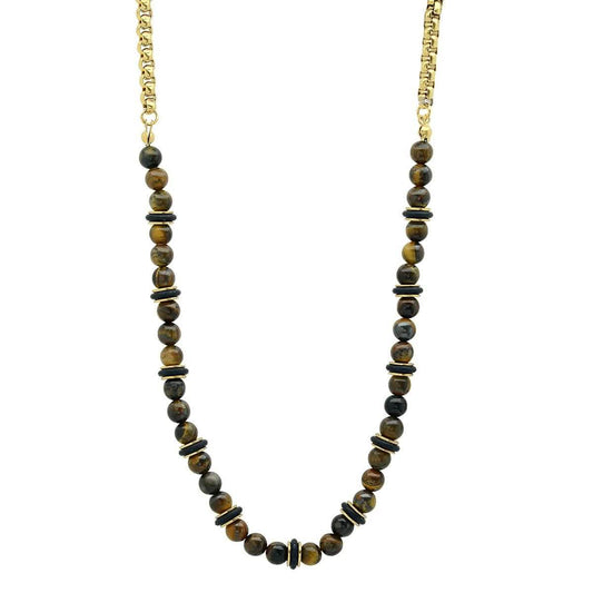 Men's Tiger Eye, Black Rubber and 18k Gold Plated Box Chain Necklace DailySale