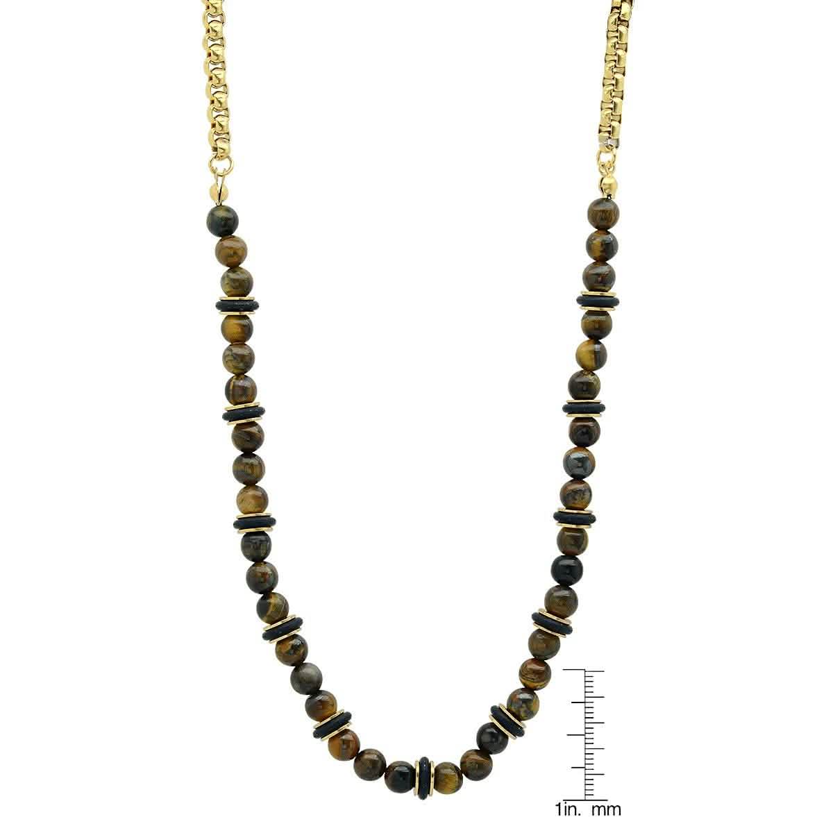 Men's Tiger Eye, Black Rubber and 18k Gold Plated Box Chain Necklace DailySale