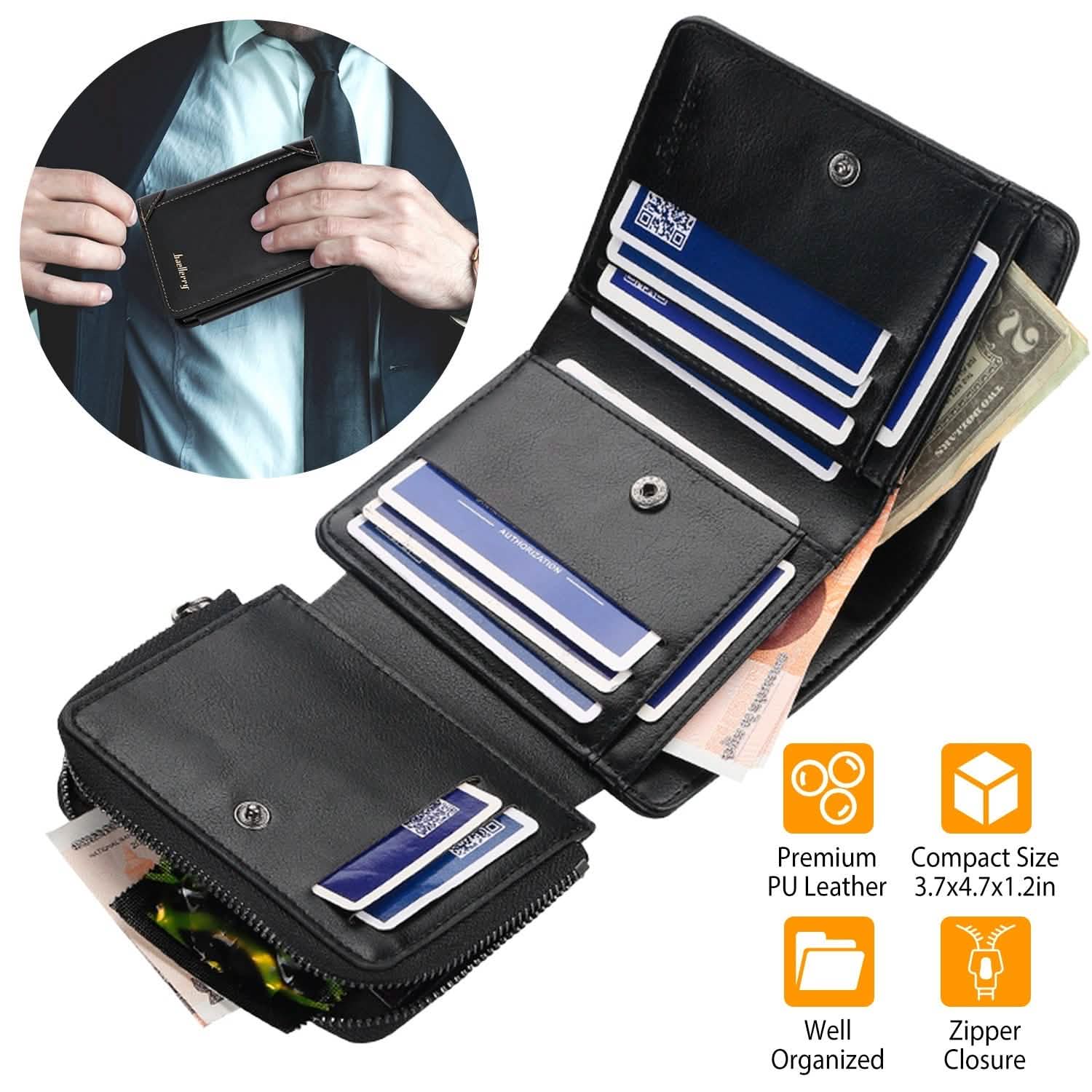 Men's Trifold Clutch Leather Wallet ID Card Holder DailySale
