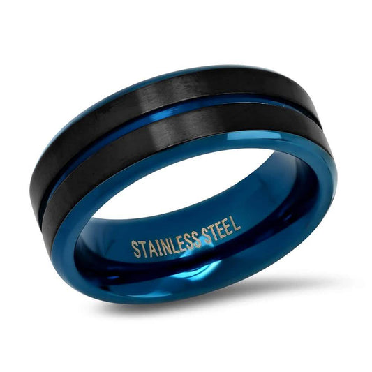 Men's Two Tone Black and Blue IP Stainless Steel Band Ring DailySale