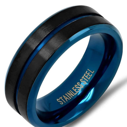 Men's Two Tone Black and Blue IP Stainless Steel Band Ring DailySale