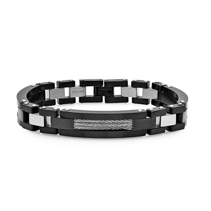 Men's Two Tone Black IP and Stainless Steel Link Bracelet DailySale