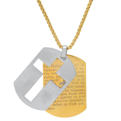 Men's Two Tone Stainless Steel Lords Prayer Double Dog Tag Pendant DailySale