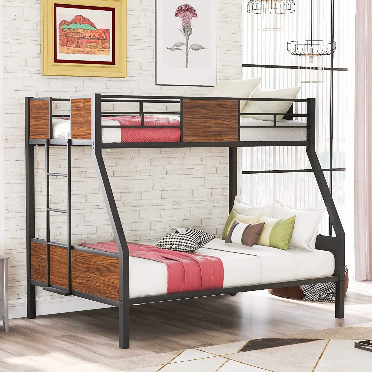Metal Bunk Bed with Safety Railing Ladder DailySale
