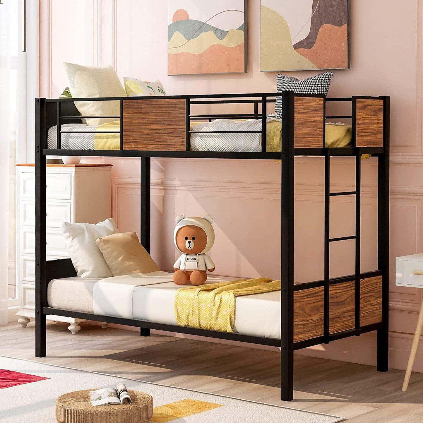 Metal Bunk Bed with Safety Railing Ladder DailySale