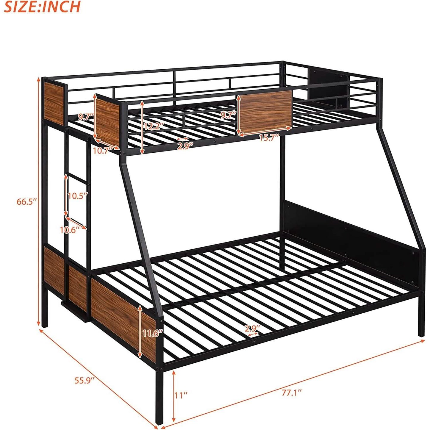 Metal Bunk Bed with Safety Railing Ladder DailySale