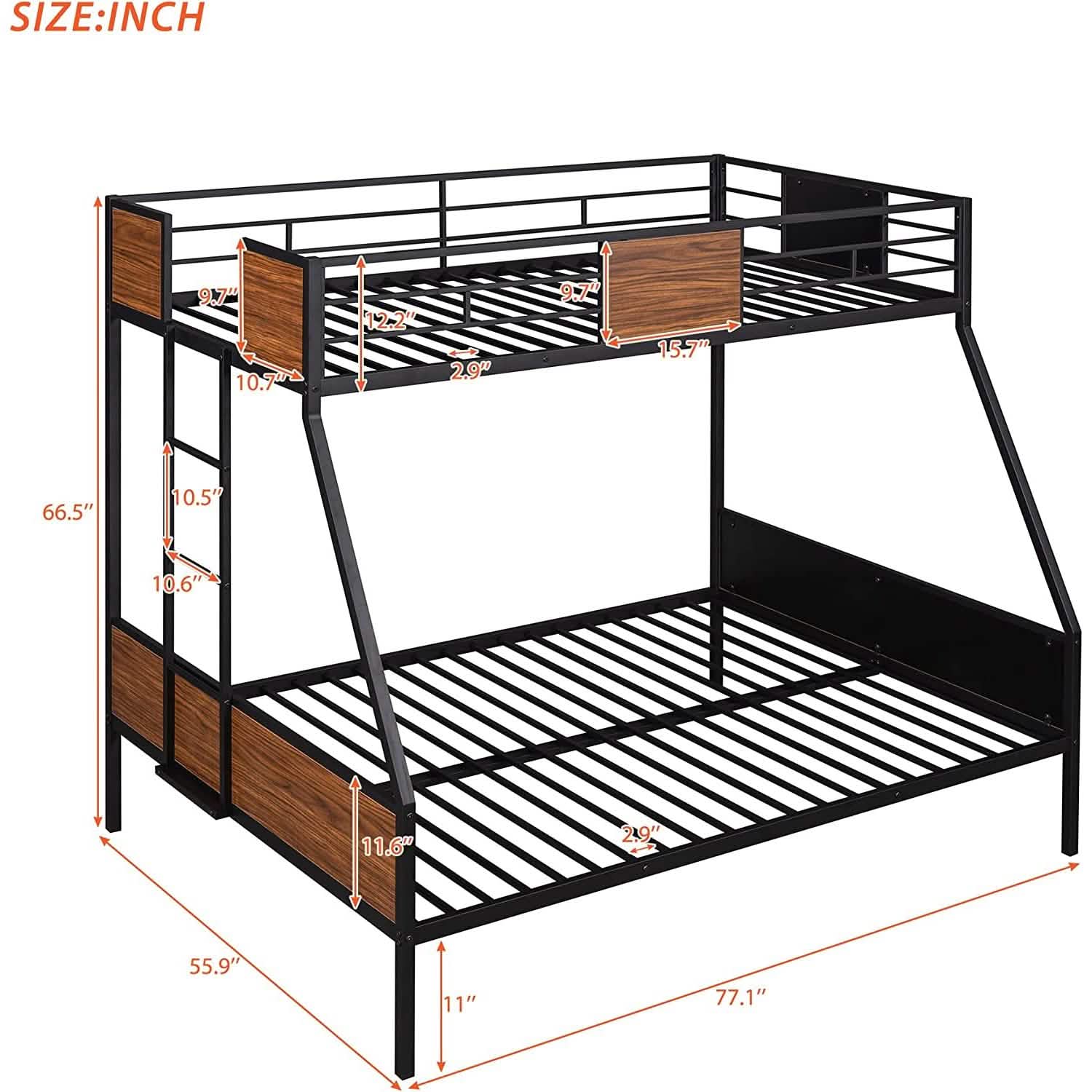 Metal Bunk Bed with Safety Railing Ladder DailySale