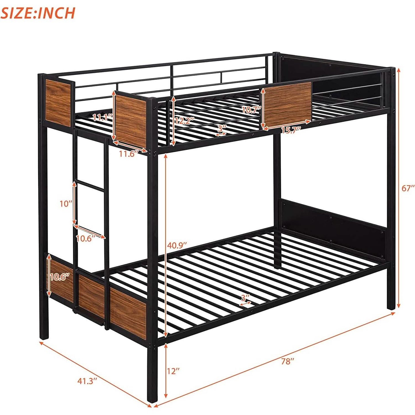 Metal Bunk Bed with Safety Railing Ladder DailySale