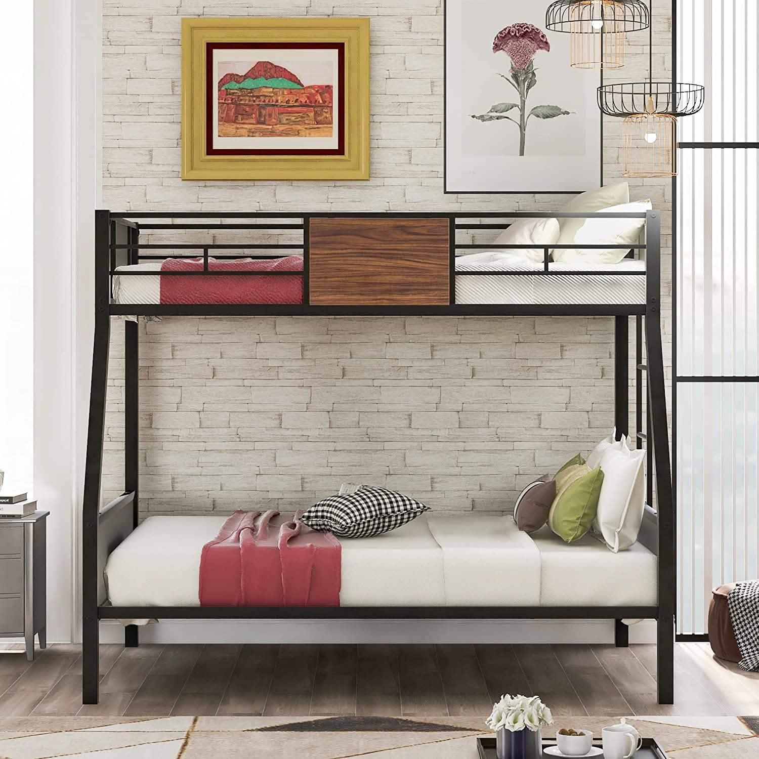 Metal Bunk Bed with Safety Railing Ladder DailySale