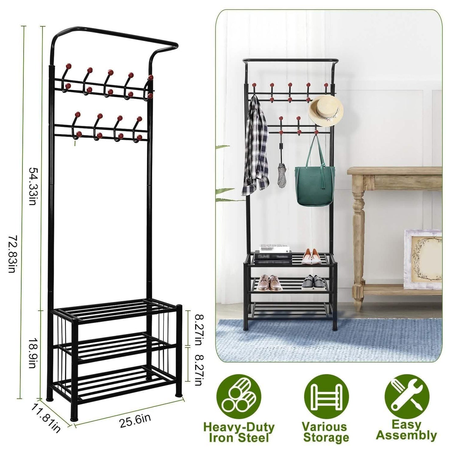 Metal Entryway Coat Shoe Rack DailySale