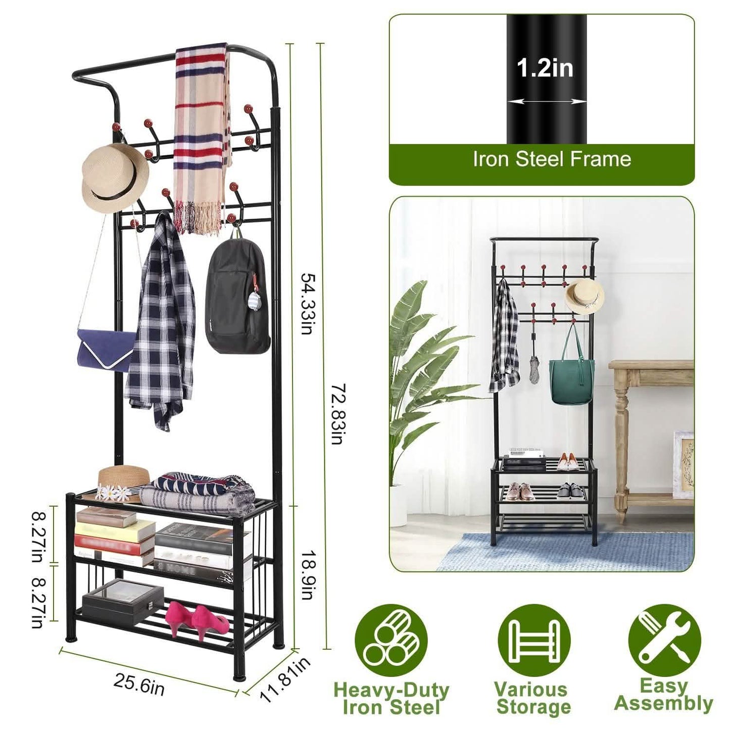 Metal Entryway Coat Shoe Rack DailySale