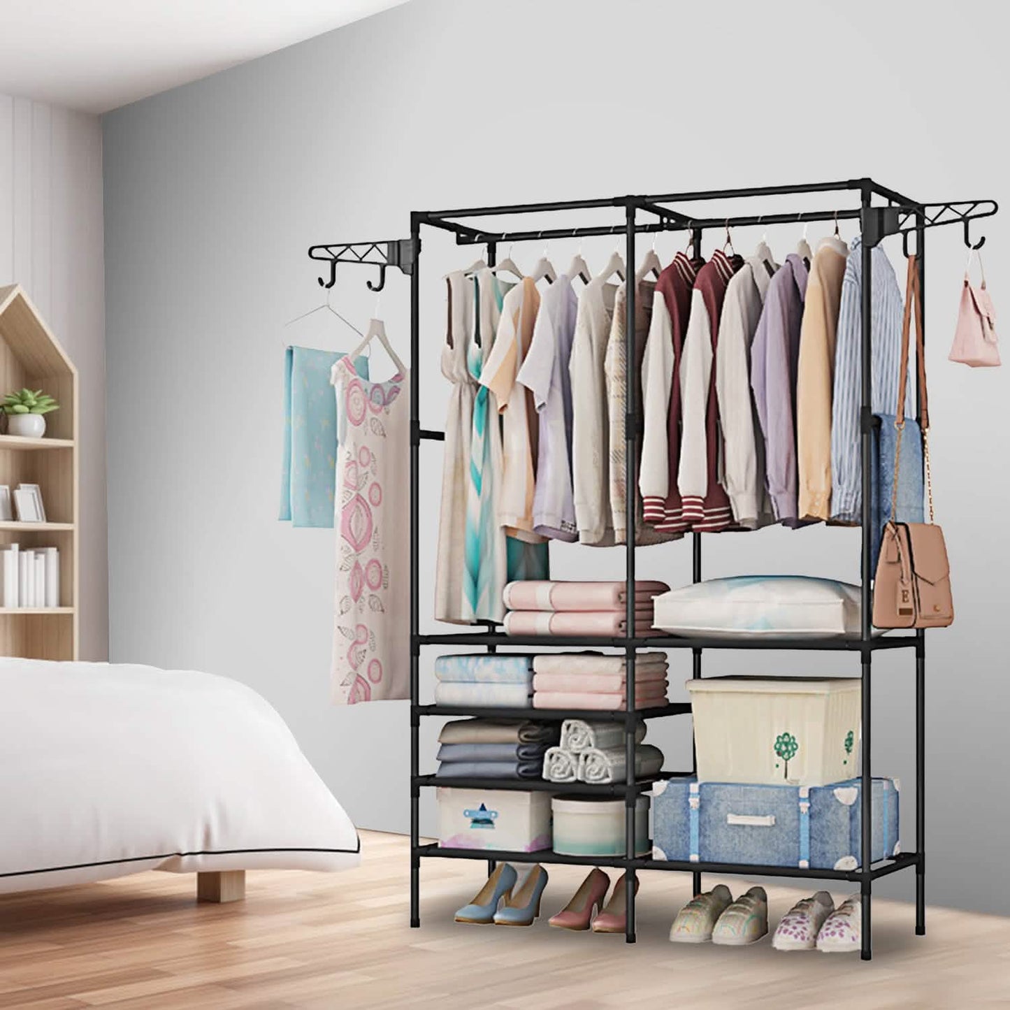 Metal Garment Rack Shoe Clothing Organizer Shelves DailySale