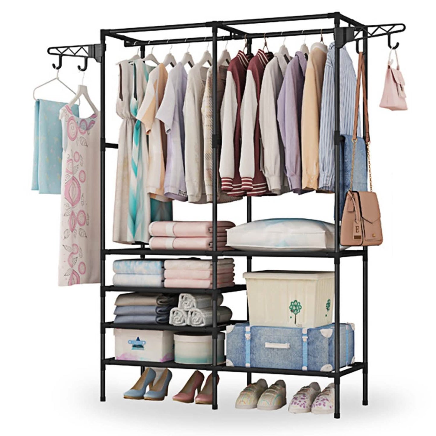Metal Garment Rack Shoe Clothing Organizer Shelves DailySale