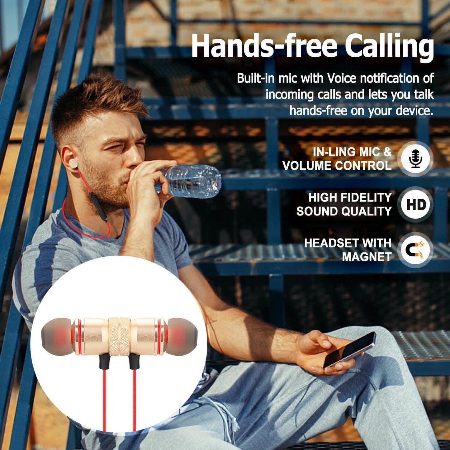 Metal Magnetic Wireless Bluetooth Earphone Sports Headset Stereo Bass DailySale