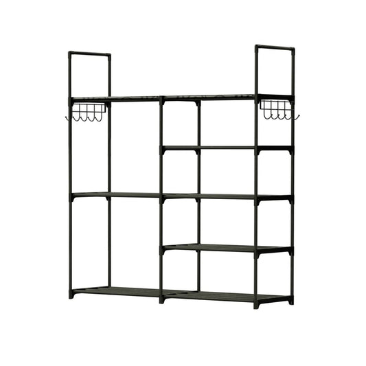 Metal Shoe Storage Shelf Free Standing Shoe Stand with 2 Row Hooks DailySale