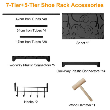 Metal Shoe Storage Shelf Free Standing Shoe Stand with 2 Row Hooks DailySale