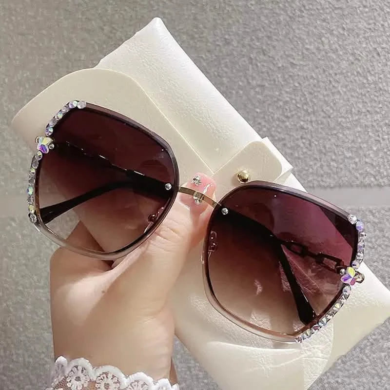 Metal Trimming Oversized Rhinestones Gradient Sun Glasses DailySale