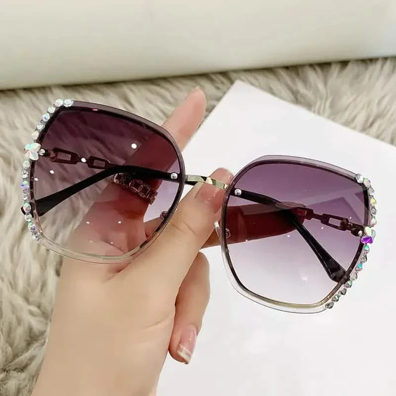 Metal Trimming Oversized Rhinestones Gradient Sun Glasses DailySale