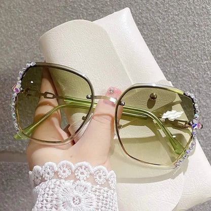 Metal Trimming Oversized Rhinestones Gradient Sun Glasses DailySale