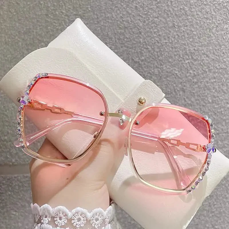 Metal Trimming Oversized Rhinestones Gradient Sun Glasses DailySale