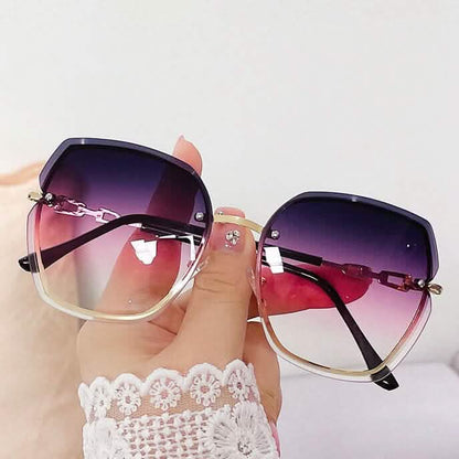 Metal Trimming Oversized Rhinestones Gradient Sun Glasses DailySale
