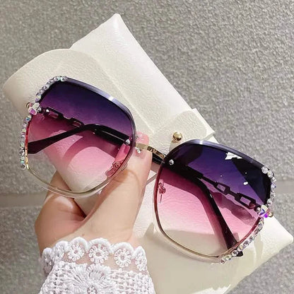Metal Trimming Oversized Rhinestones Gradient Sun Glasses DailySale