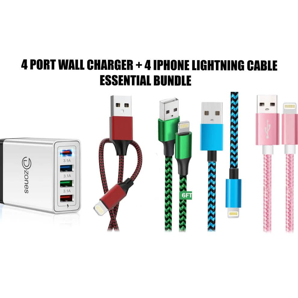 MFi Certified iPhone 4 Port High Speed Wall Charger and 4 Lightning Cables DailySale