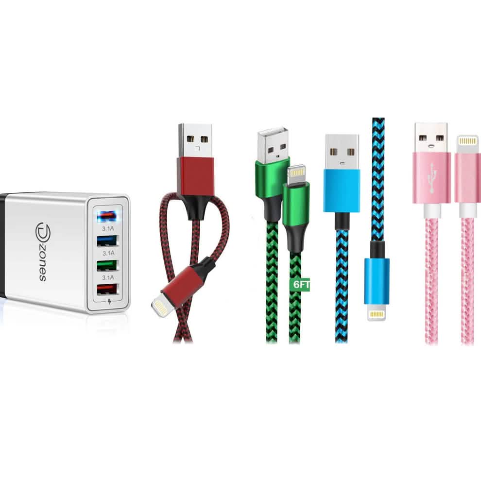 MFi Certified iPhone 4 Port High Speed Wall Charger and 4 Lightning Cables DailySale