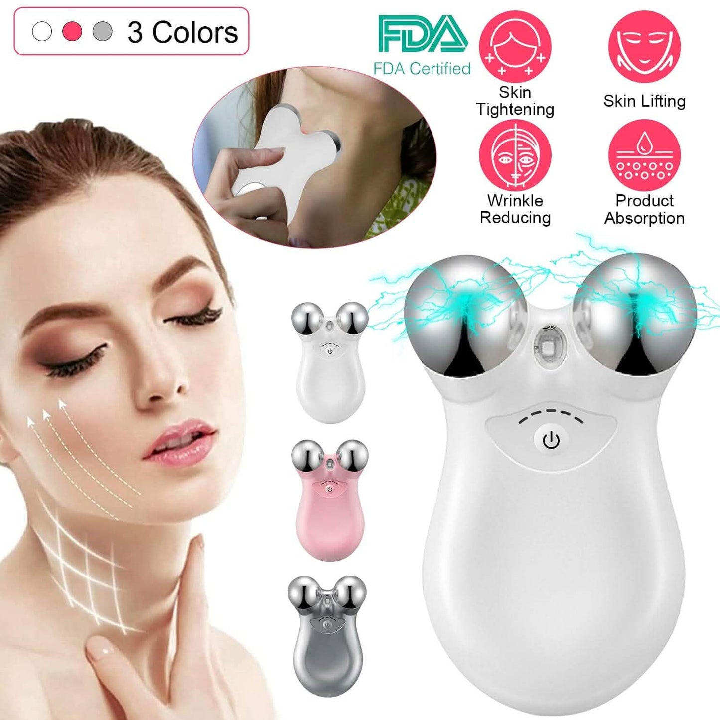 Micro-Current Face Massager Rechargeable Roller with 5 Gears DailySale