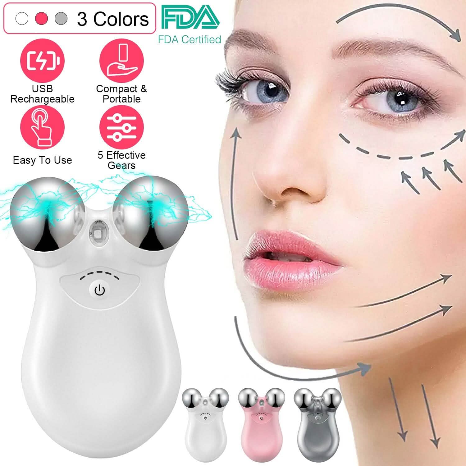 Micro-Current Face Massager Rechargeable Roller with 5 Gears DailySale