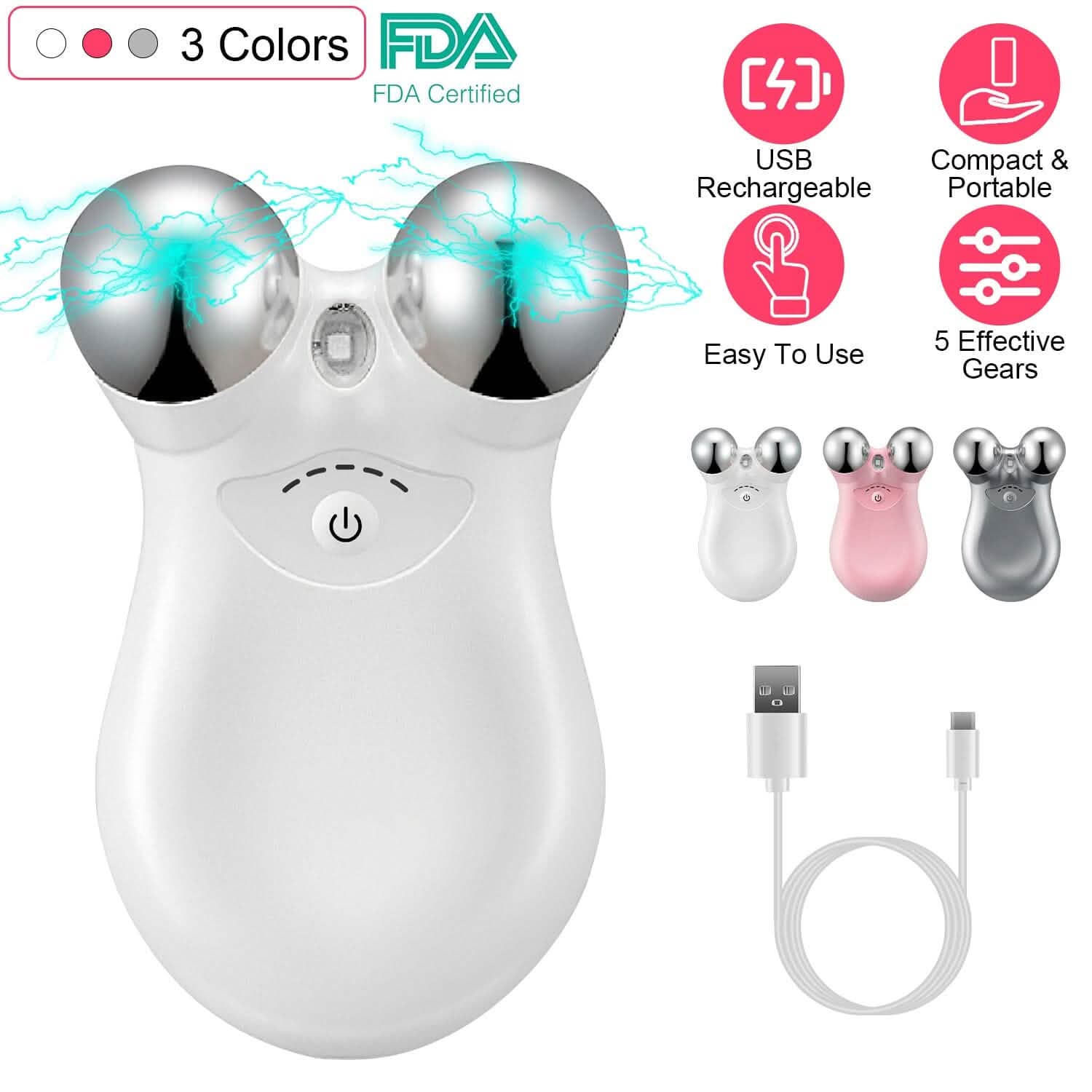 Micro-Current Face Massager Rechargeable Roller with 5 Gears DailySale