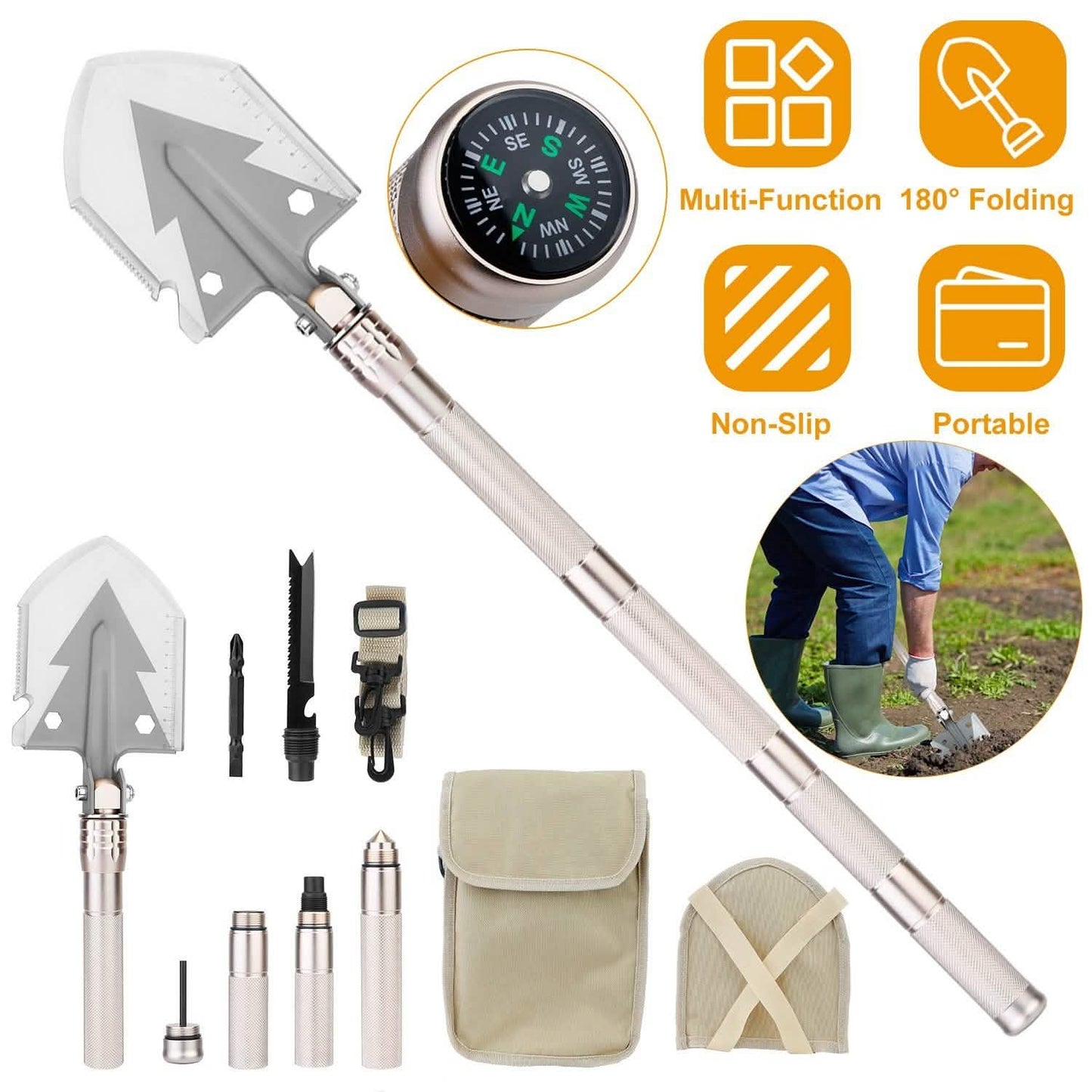 Military Folding Shovel Multifunctional Survival Emergency Spade Tactical Multitool DailySale