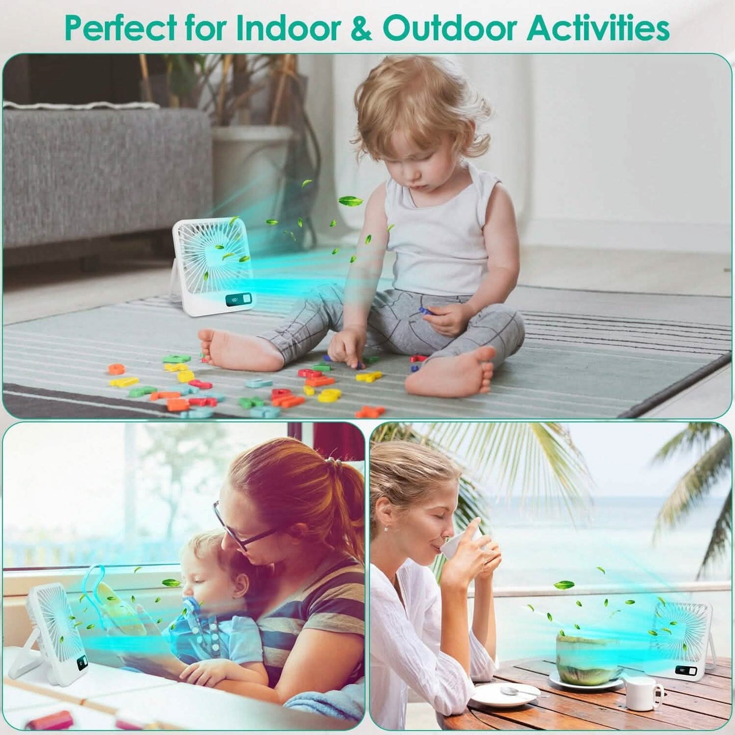 Mini Desktop Cooling Fan Rechargeable Battery Powered with LCD Display DailySale