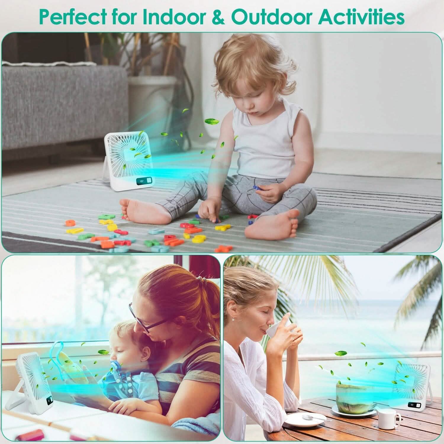 Mini Desktop Cooling Fan Rechargeable Battery Powered with LCD Display DailySale