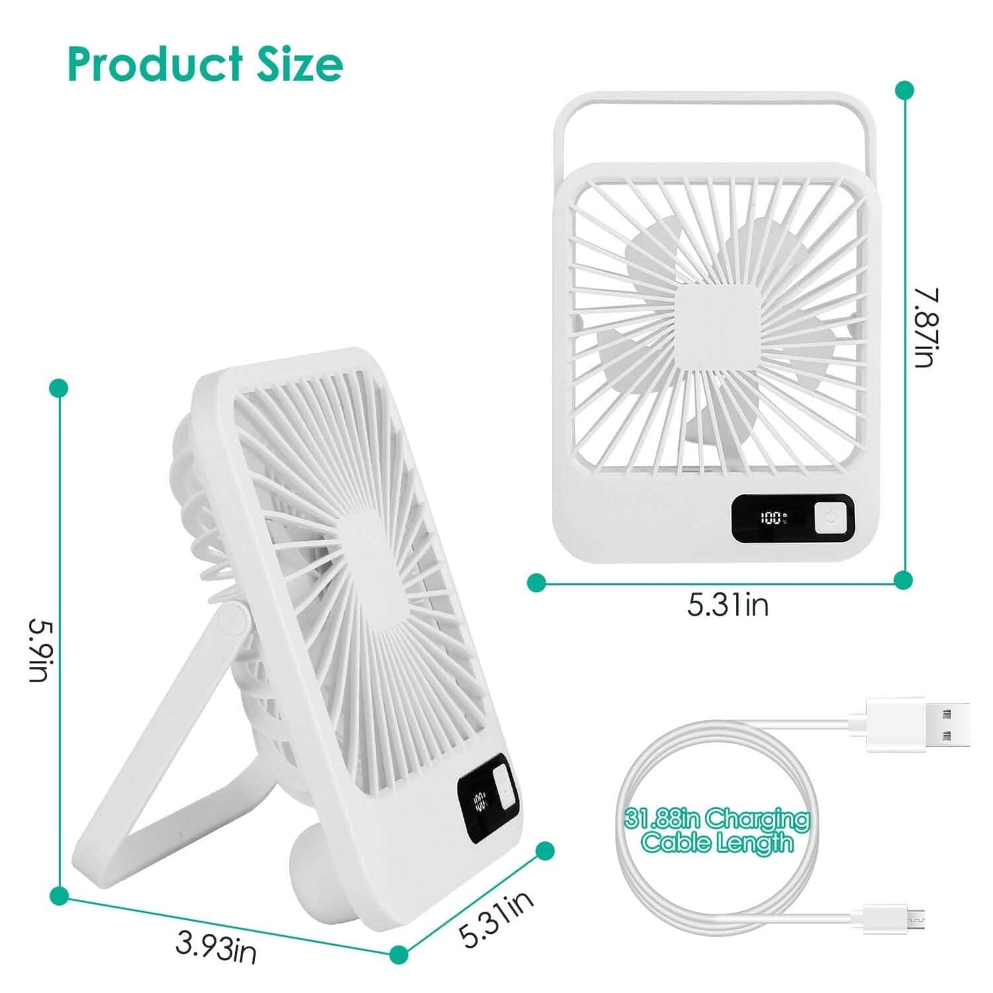 Mini Desktop Cooling Fan Rechargeable Battery Powered with LCD Display DailySale