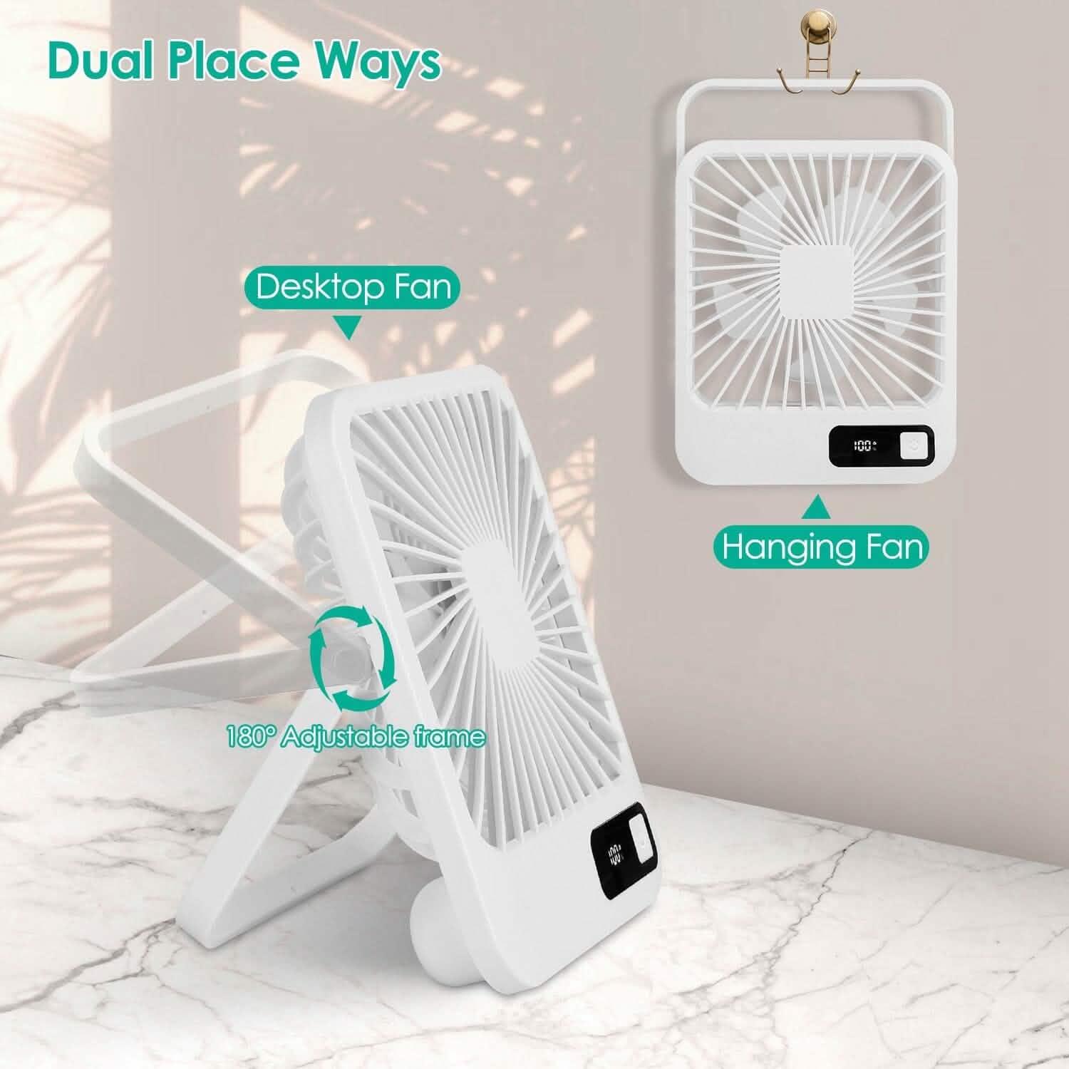 Mini Desktop Cooling Fan Rechargeable Battery Powered with LCD Display DailySale