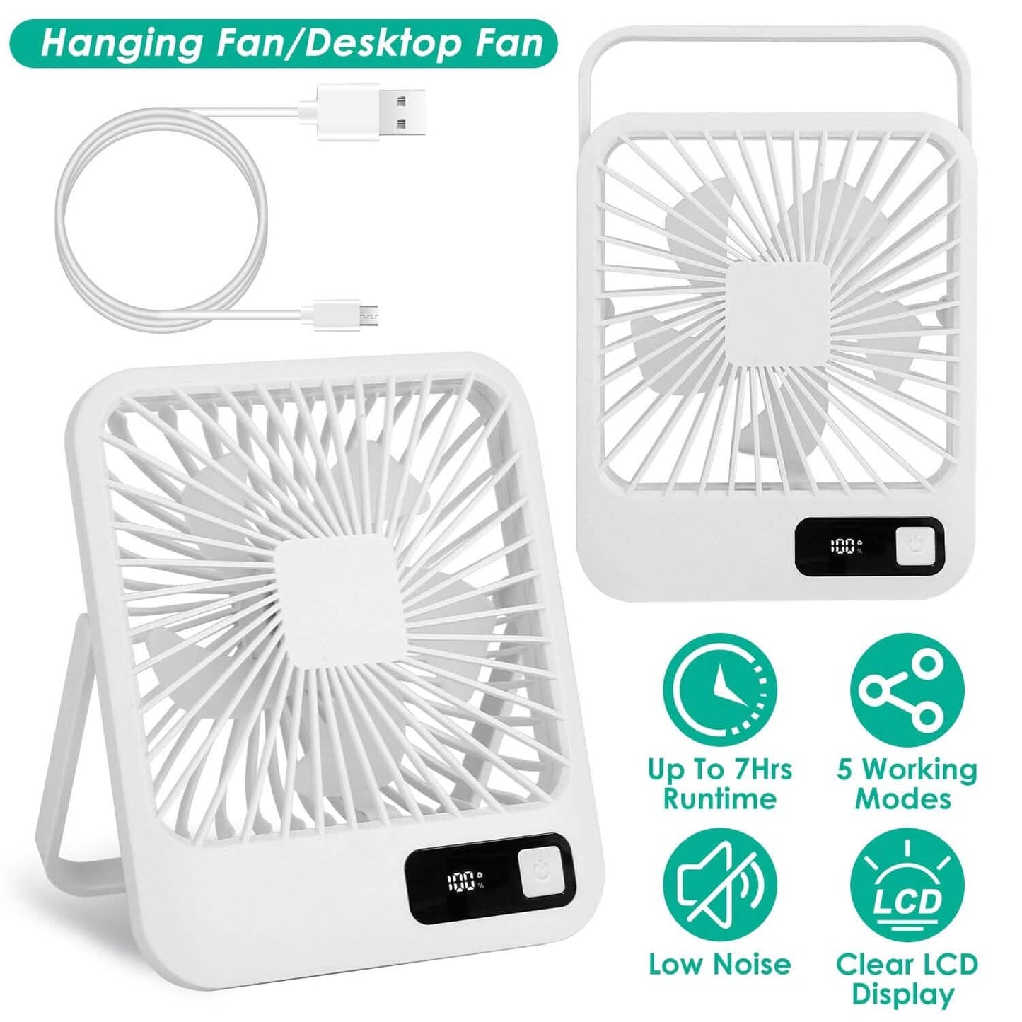 Mini Desktop Cooling Fan Rechargeable Battery Powered with LCD Display DailySale