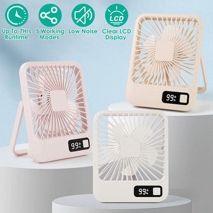 Mini Desktop Cooling Fan Rechargeable Battery Powered with LCD Display DailySale