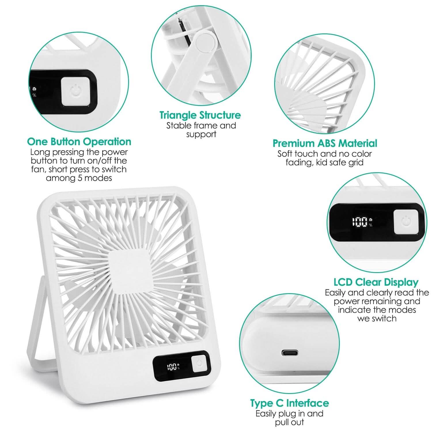 Mini Desktop Cooling Fan Rechargeable Battery Powered with LCD Display DailySale