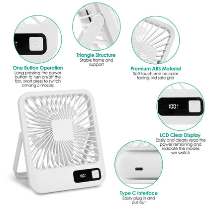 Mini Desktop Cooling Fan Rechargeable Battery Powered with LCD Display DailySale
