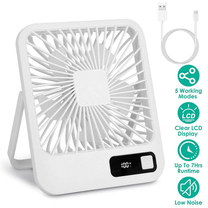 Mini Desktop Cooling Fan Rechargeable Battery Powered with LCD Display DailySale