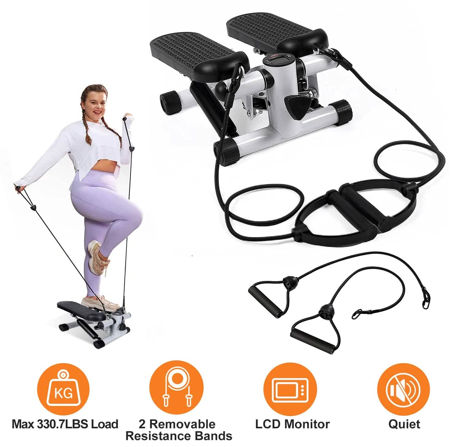 Mini Fitness Stepper with 2 Resistance Bands LCD Monitor DailySale