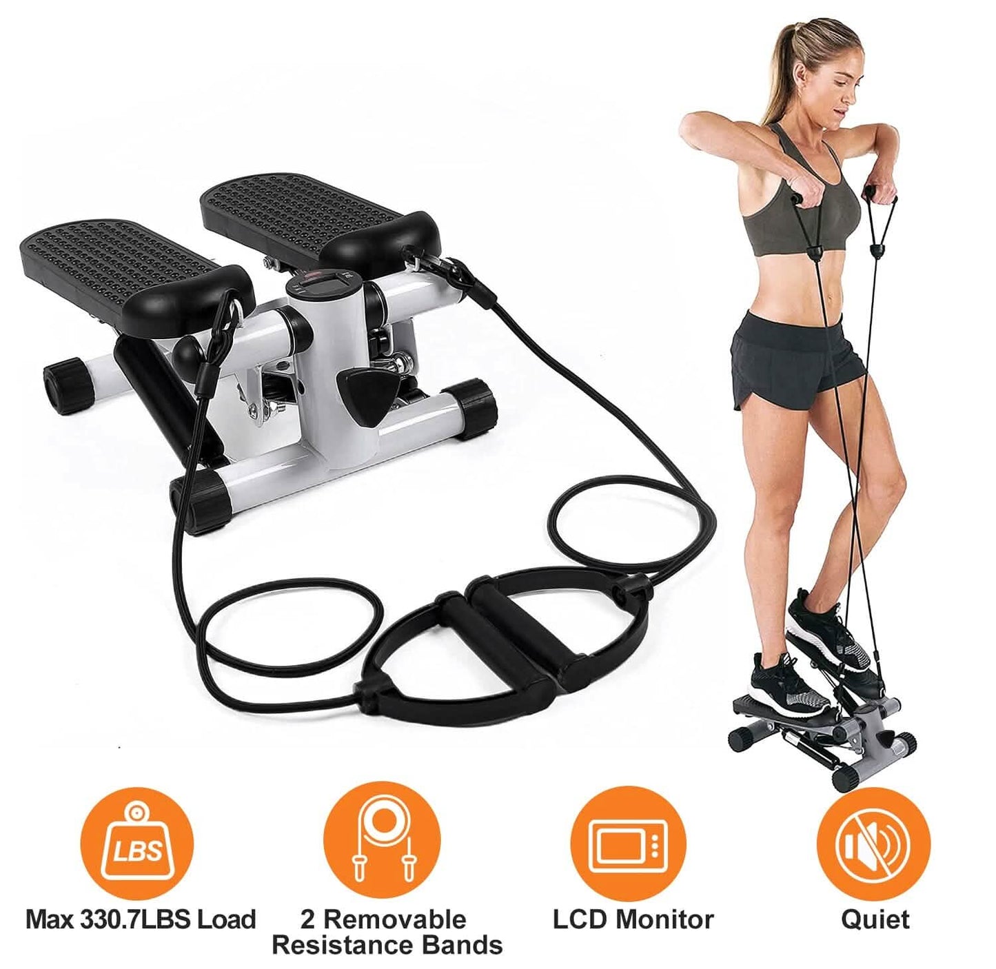 Mini Fitness Stepper with 2 Resistance Bands LCD Monitor DailySale