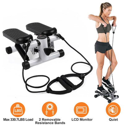 Mini Fitness Stepper with 2 Resistance Bands LCD Monitor DailySale