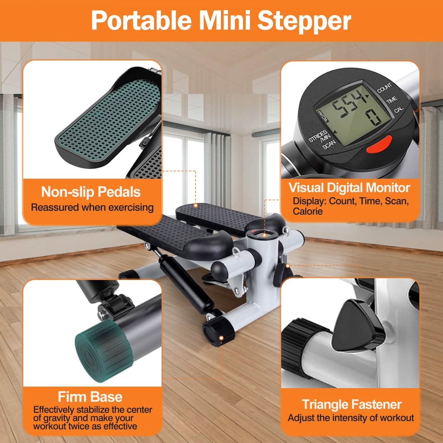 Mini Fitness Stepper with 2 Resistance Bands LCD Monitor DailySale