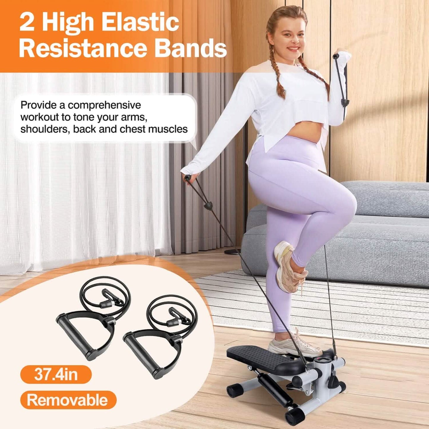 Mini Fitness Stepper with 2 Resistance Bands LCD Monitor DailySale