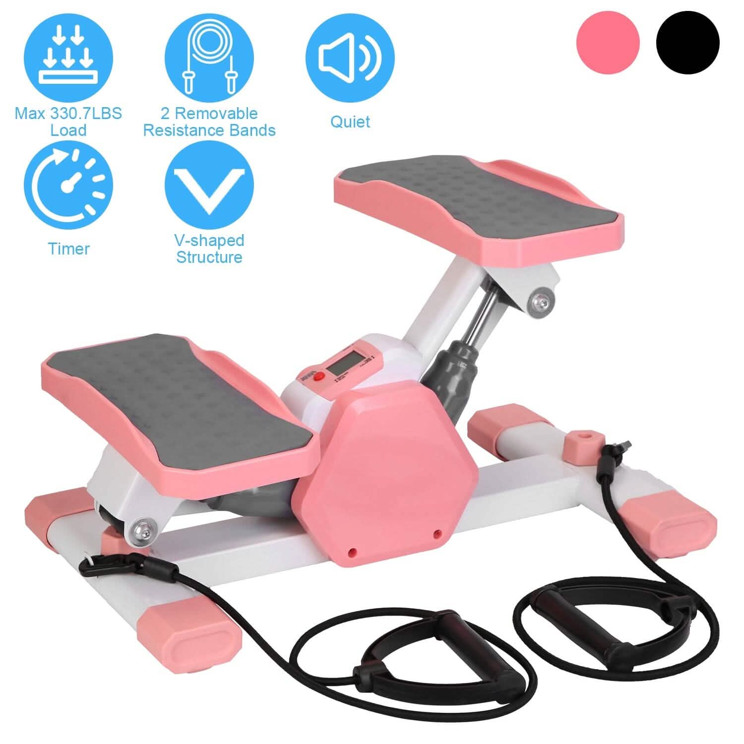 Mini Stepper Stair Stepper with Resistance Bands Quiet Workout with Digital Timer DailySale
