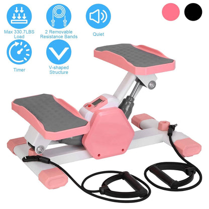Mini Stepper Stair Stepper with Resistance Bands Quiet Workout with Digital Timer DailySale