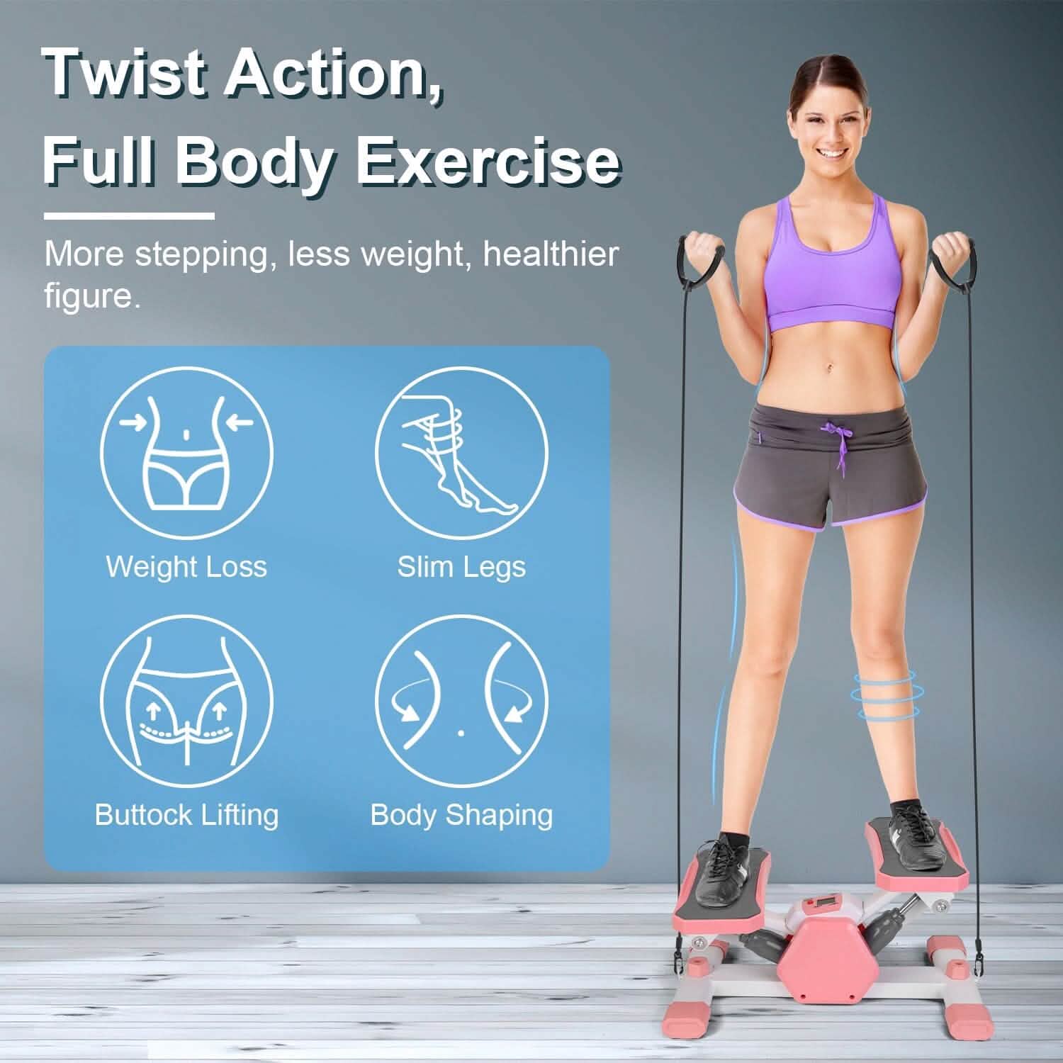 Mini Stepper Stair Stepper with Resistance Bands Quiet Workout with Digital Timer DailySale